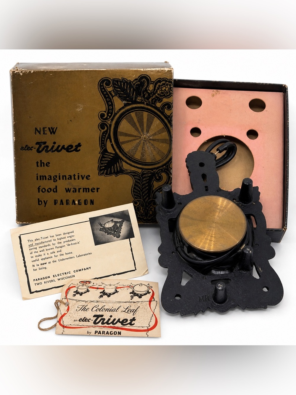 NOS Vintage Paragon Elec-Trivet TRV-1 Food Warmer Cast Iron Original Box Papers